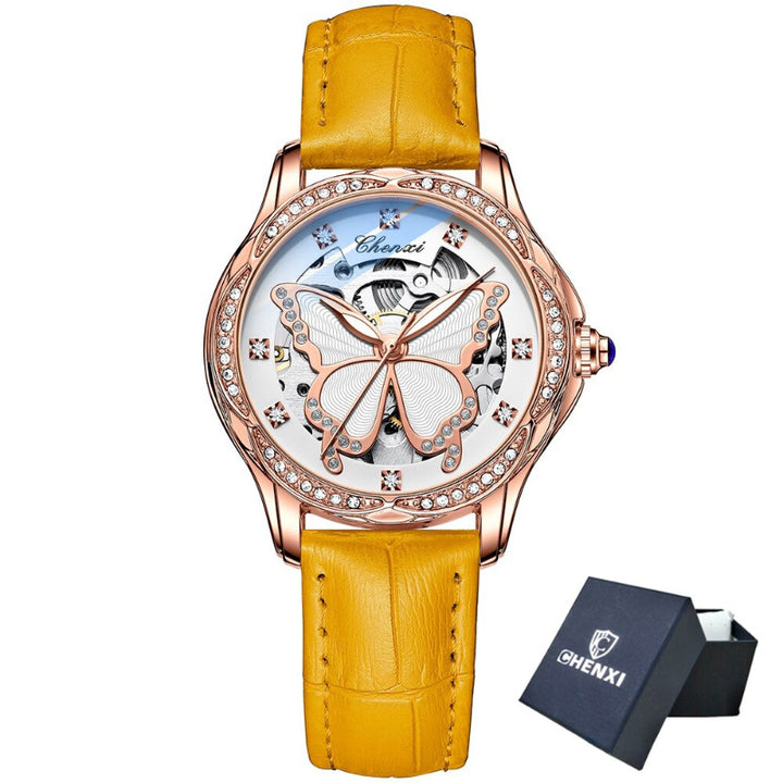 Rhinestone Embellished Hollow Butterfly Dial Automatic Watches