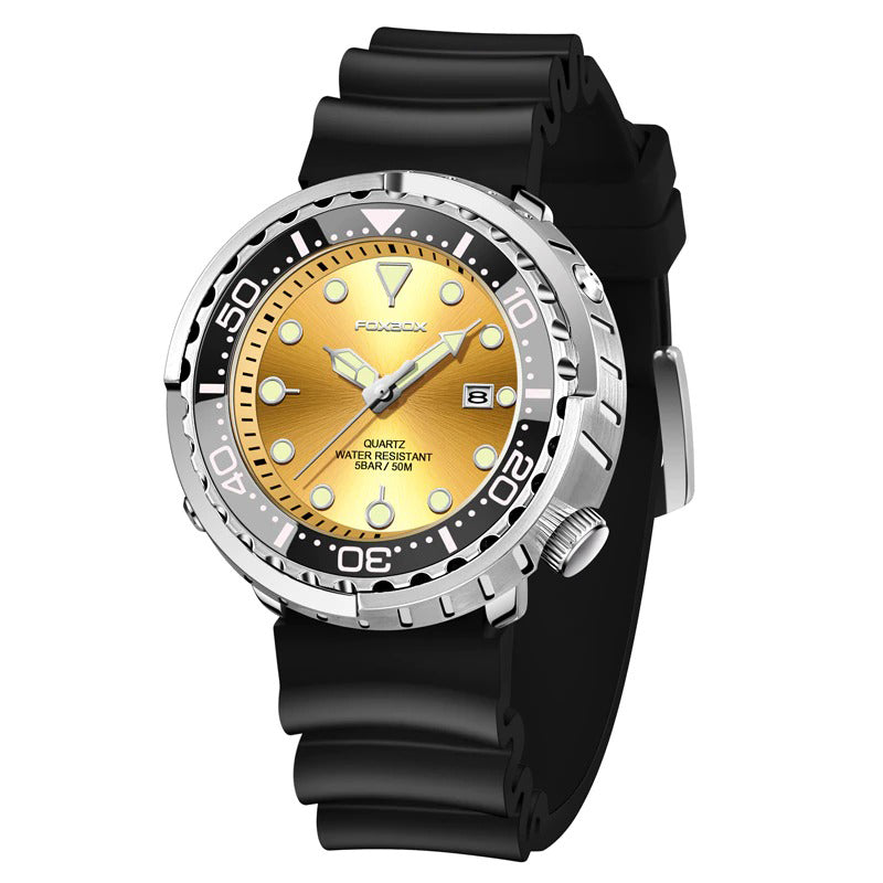 Rotating Bezel Waterproof Watch with Luminous Hands and Indicators