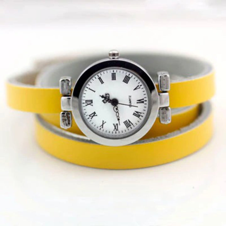 Multi-color Wrap Around Vegan Leather Strap Quartz Watches