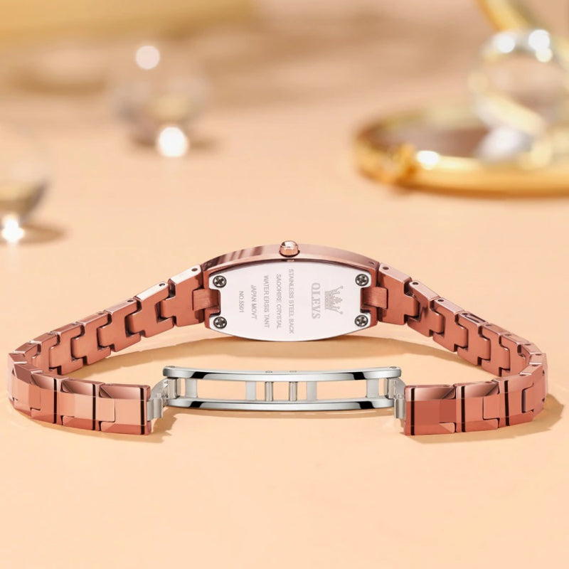 Retro Trend Exquisite Small Barrel-Shaped with Rhinestone Inlaid Dial Quartz Watches