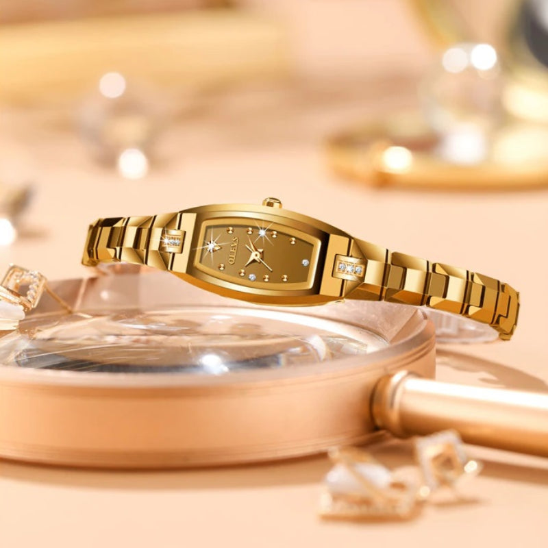 Retro Trend Exquisite Small Barrel-Shaped with Rhinestone Inlaid Dial Quartz Watches