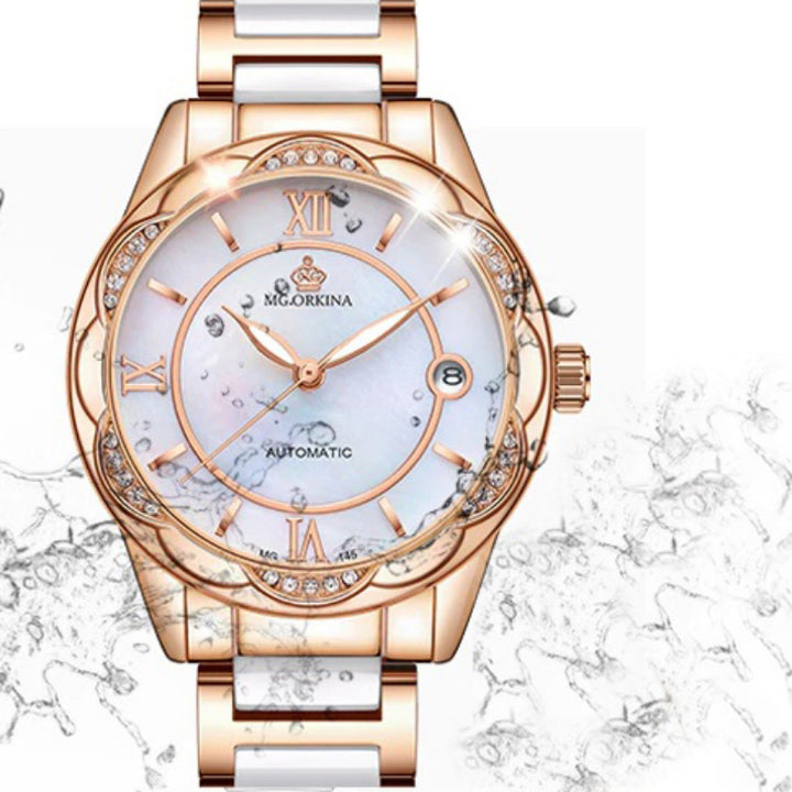 Luminous Rhinestone Flower Shaped Case Automatic Self-Winding Watches