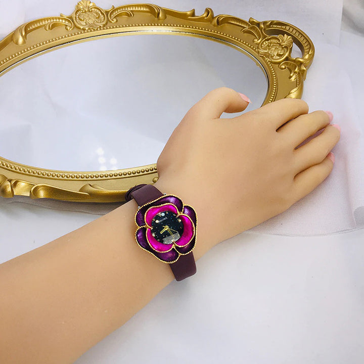 Beautiful Flower Shape Dial with Vegan Leather Strap Quartz Watches