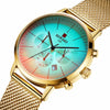 Colorful Glass Dial with Steel Mesh Band Chronograph Quartz Watches