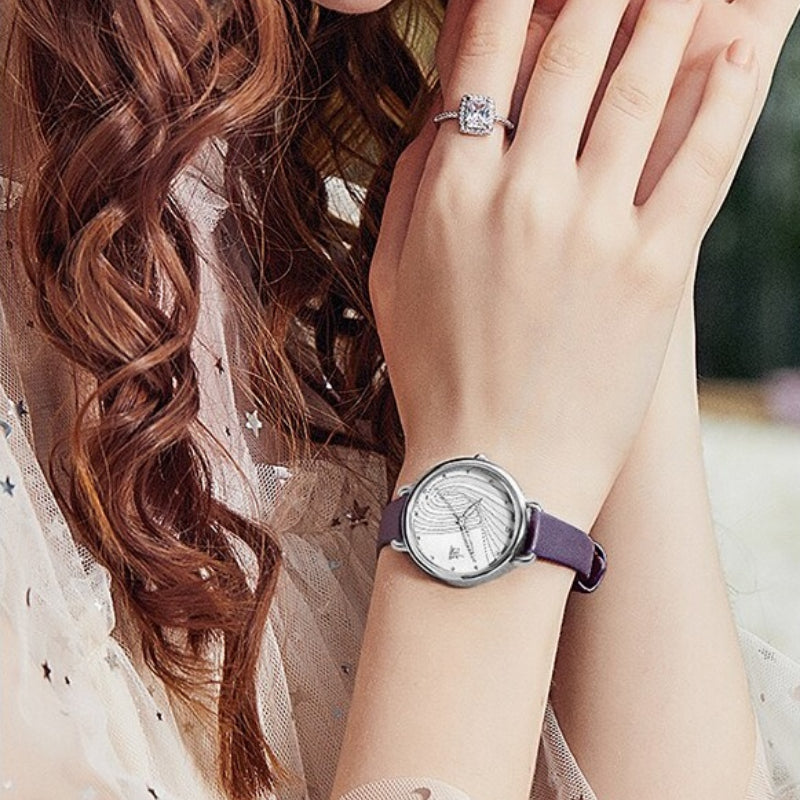 Decorative Artistic Curves Dial with Vegan Leather Strap Quartz Watches