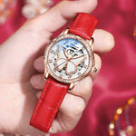 Rhinestone Embellished Hollow Butterfly Dial Automatic Watches