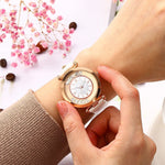 Creative Rotating Rhinestones Dial Vegan Leather Strap Quartz Wristwatches