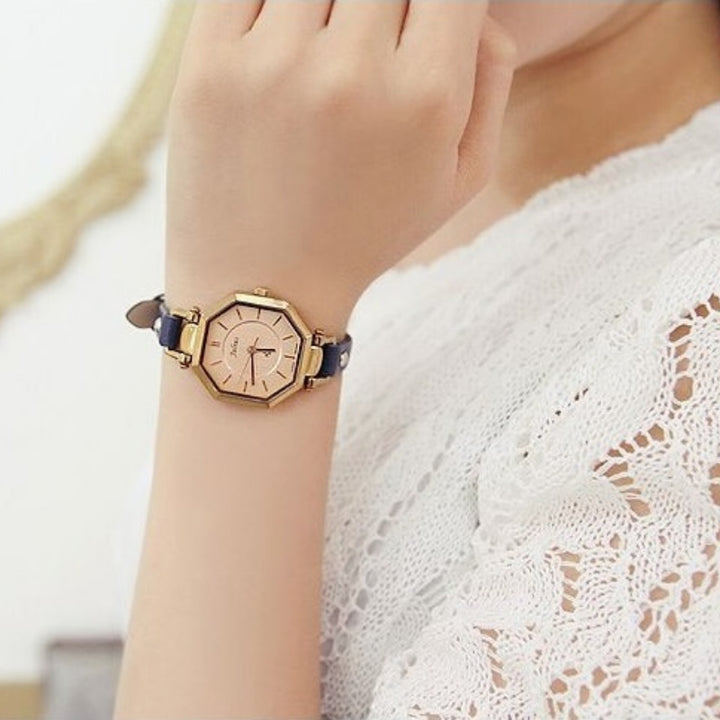 High-class Octagonal Case Women's Quartz Watches with Vegan Leather Watchband