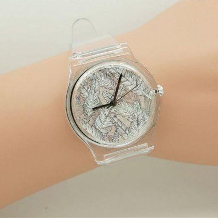 Casual Feather Dial Accent with Silicone Strap Quartz Watches