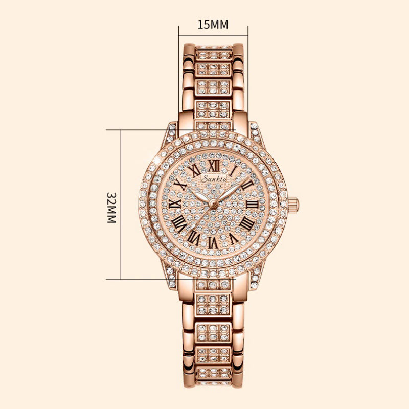 Gorgeous Rhinestone Adorned Roman Numeral Quartz Watches