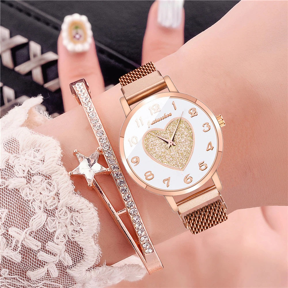 Romantic Glistening Love Heart Dial Quartz Watches