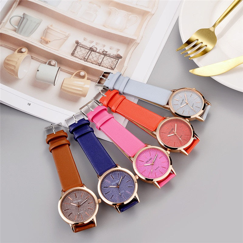 Multi-color Starry Sky Dial with Vegan Leather Band Quartz Watches