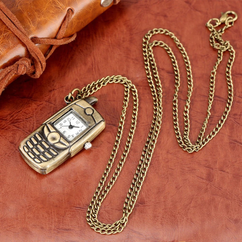 Mini Bronze Mobile Phone Style Vintage Quartz Pocket Watches