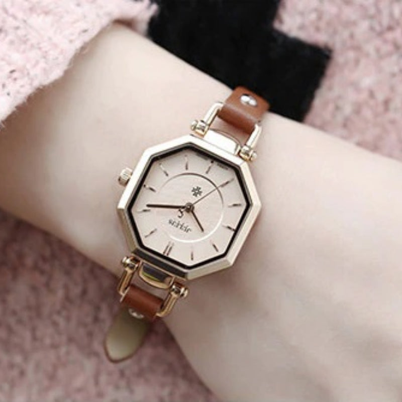 High-class Octagonal Case Women's Quartz Watches with Vegan Leather Watchband