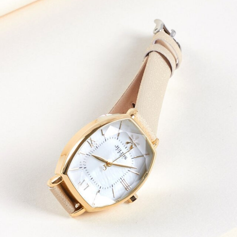 Classy Daisy Flower Mirrored Quartz Watches with Vegan Leather Watchband