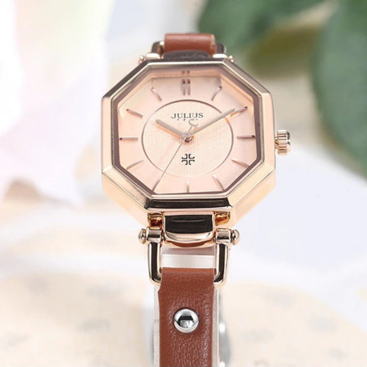 High-class Octagonal Case Women's Quartz Watches with Vegan Leather Watchband