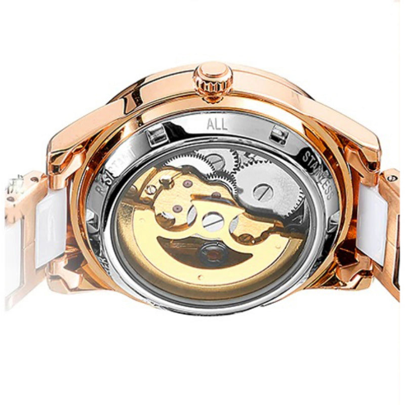 Luminous Rhinestone Flower Shaped Case Automatic Self-Winding Watches