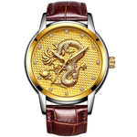 Golden Dragon with Rhinestone Accented Dial in Stainless Steel Strap Quartz Watches