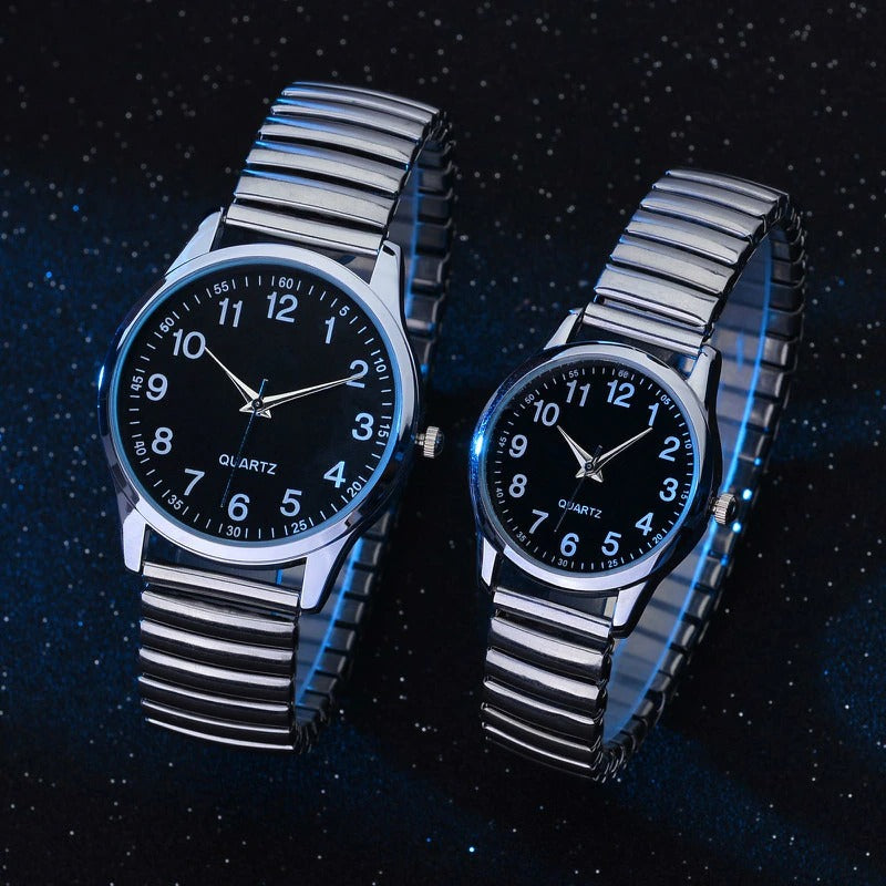 Stainless Steel Lovers Elastic Strap Band Couple's Quartz Watches