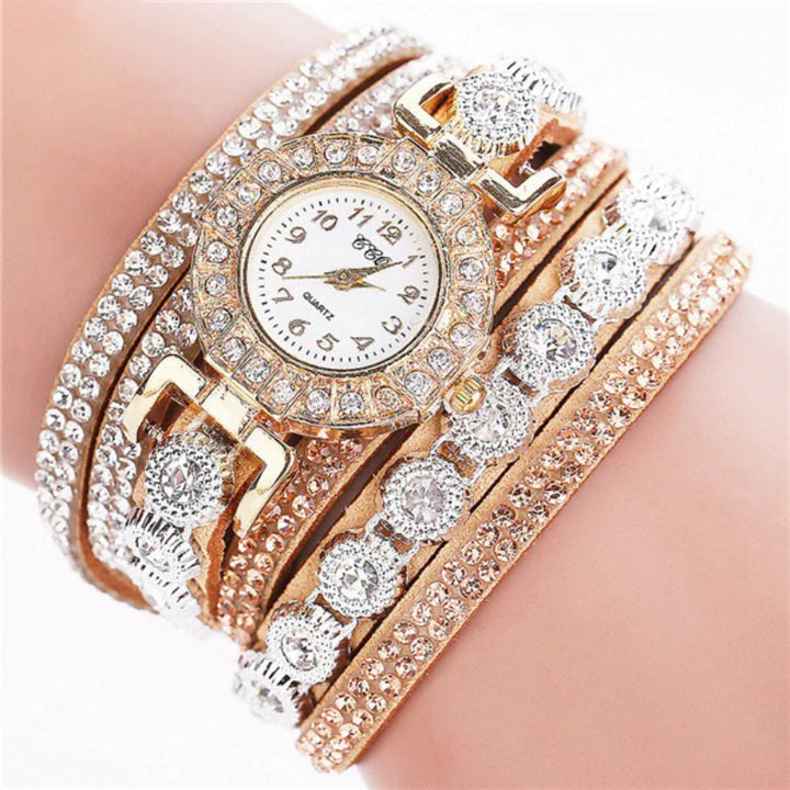 Wrap Around Rhinestone Embellished Arabic Dial Bracelet Quartz Watches