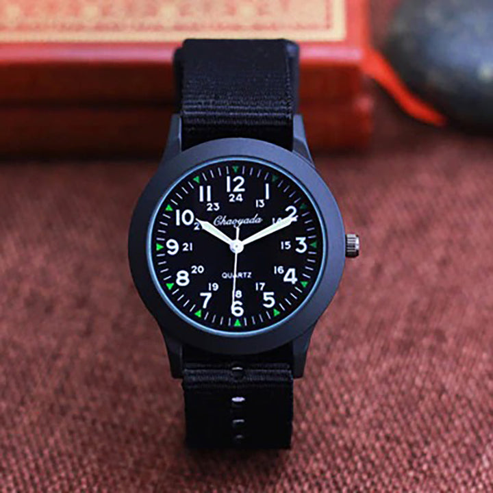 Small and Compact Luminous Quartz Watch with Canvas Strap for Kids
