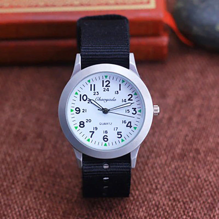 Small and Compact Luminous Quartz Watch with Canvas Strap for Kids