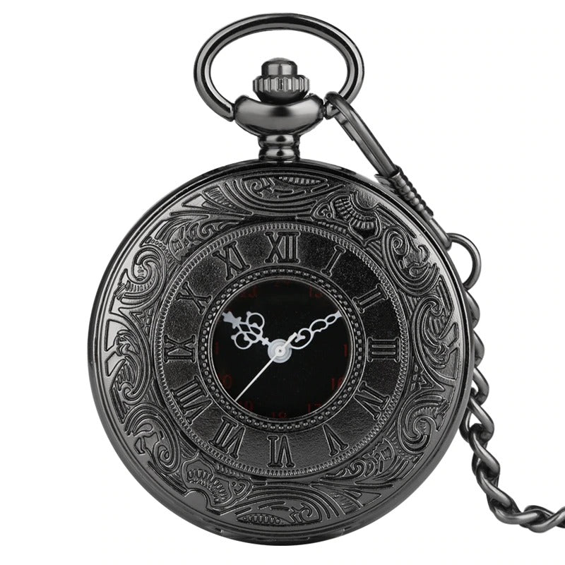 Retro Stylish Roman Numerals Dial Hollow Case Quartz Pocket Watches