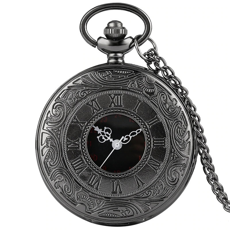 Retro Stylish Roman Numerals Dial Hollow Case Quartz Pocket Watches