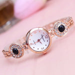 Women's Lustrous Rhinestone and Pearl Bejeweled Bracelet Quartz Watches