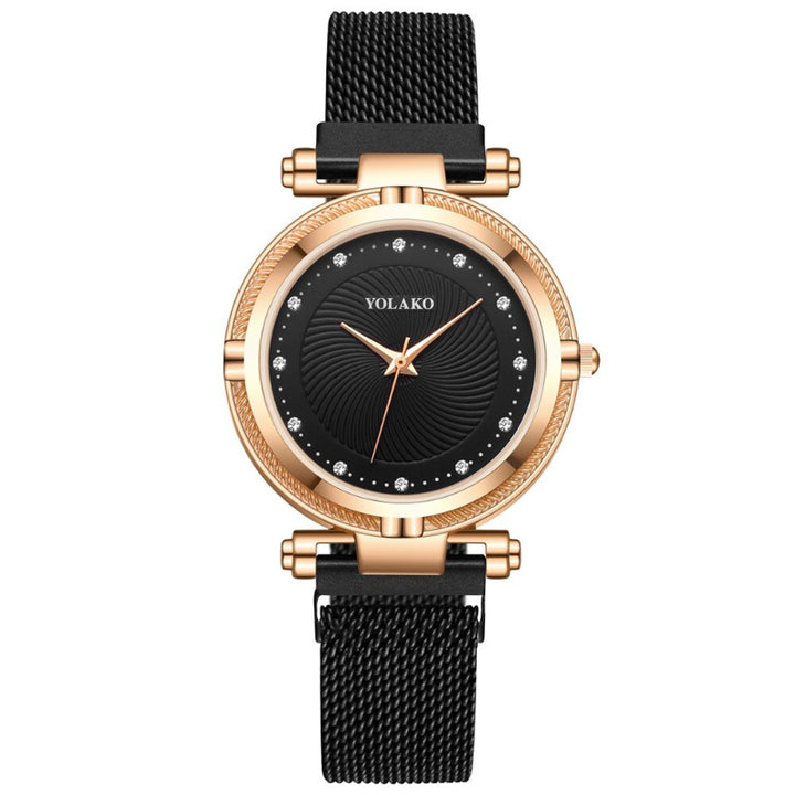 Casual Rhinestone Dial with Magnetic Buckle Steel Mesh Strap Watches