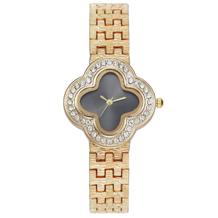 Flower Shape Rhinestone Adorned Numberless Quartz Watches