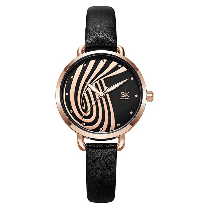 Decorative Artistic Curves Dial with Vegan Leather Strap Quartz Watches