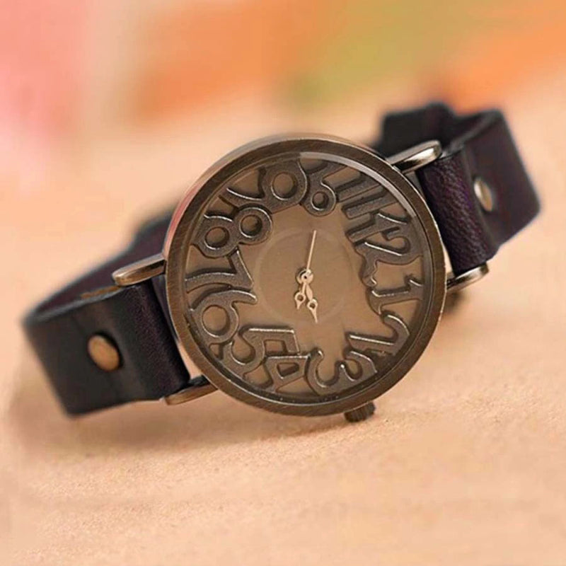 Classic Large Hollow Numbers Dial with Vegan Leather Strap Quartz Watches