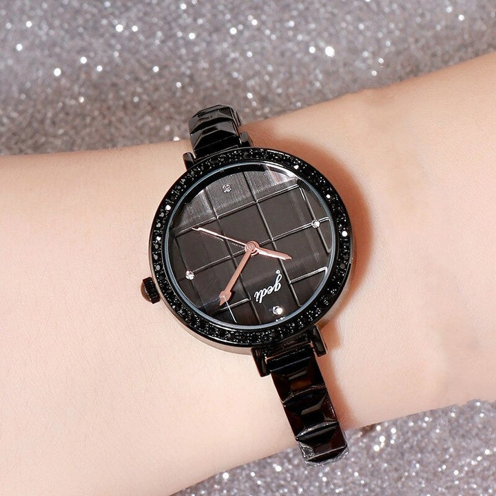 Glam Fashion Rhinestone Surface with Ultra-thin Band Quartz Watches