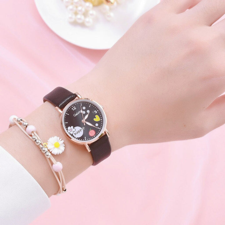 Cute Daisy Flower Pattern with Soft Vegan Leather Strap Quartz Watches