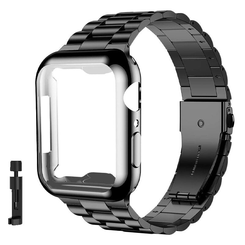 Case and Stainless Steel Strap Replacement Set for Apple Watches