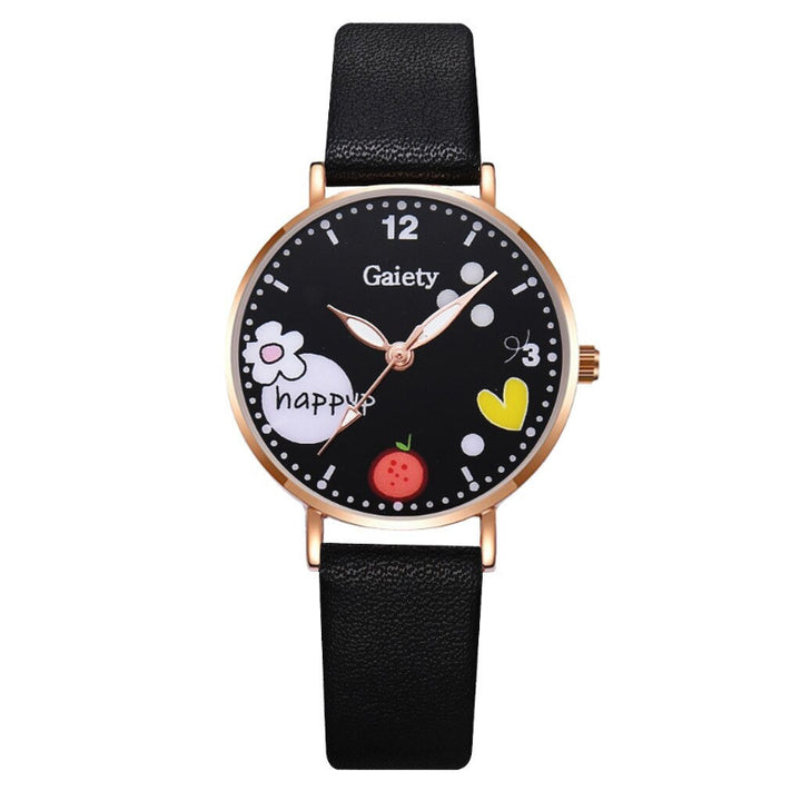 Cute Daisy Flower Pattern with Soft Vegan Leather Strap Quartz Watches