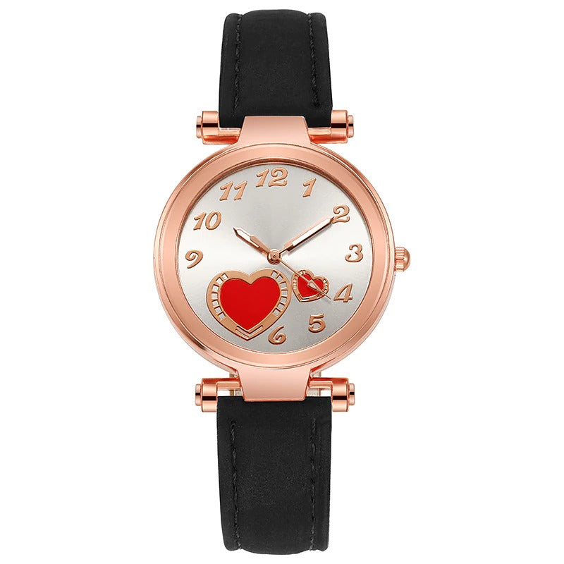 Women's Romantic Love Heart Dial with Vegan Leather Strap Quartz Watches