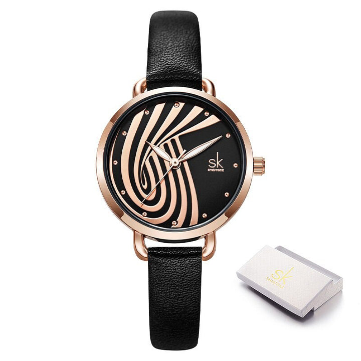 Decorative Artistic Curves Dial with Vegan Leather Strap Quartz Watches