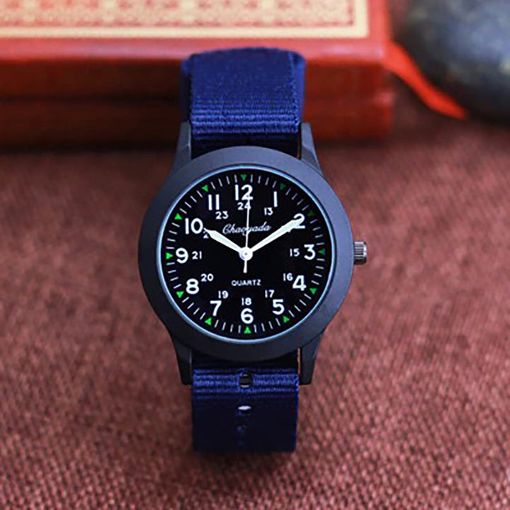 Small and Compact Luminous Quartz Watch with Canvas Strap for Kids