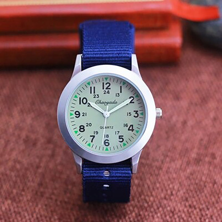 Small and Compact Luminous Quartz Watch with Canvas Strap for Kids