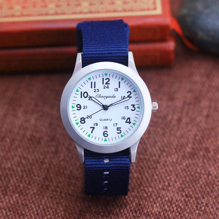 Small and Compact Luminous Quartz Watch with Canvas Strap for Kids
