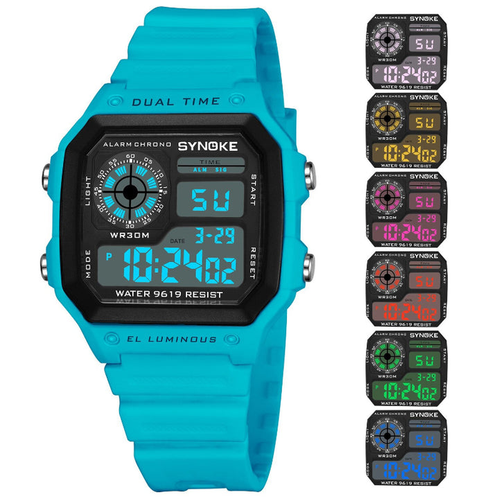 Sporty Dual-Time Display Digital Chronograph Watches