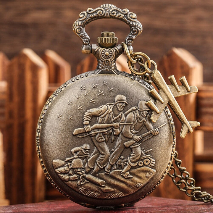 Vintage Style Veteran Fighters Display Quartz Pocket Watches