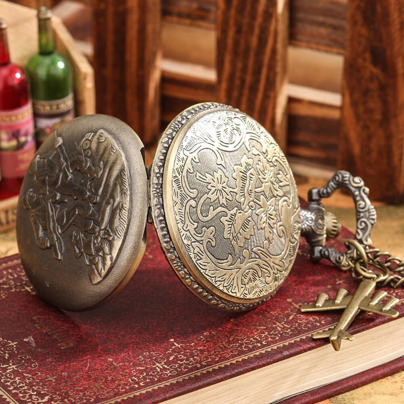 Vintage Style Veteran Fighters Display Quartz Pocket Watches