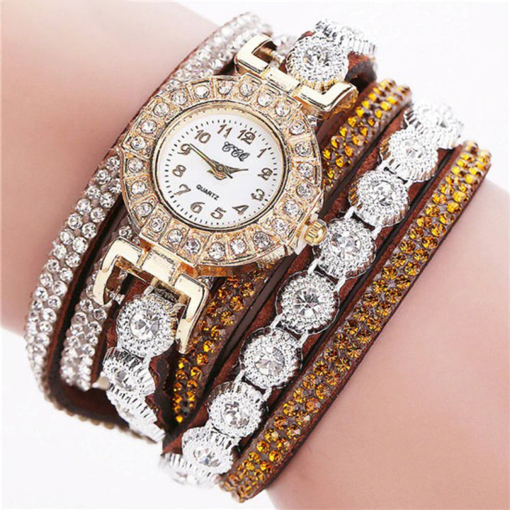 Wrap Around Rhinestone Embellished Arabic Dial Bracelet Quartz Watches