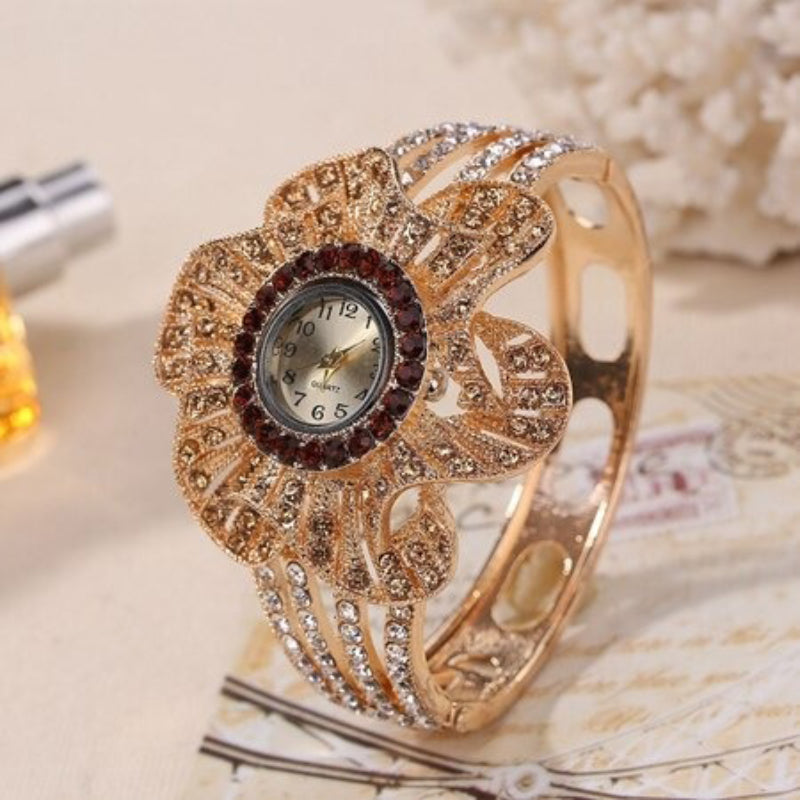 Bedazzled Multi-color Rhinestone Encrusted Flower Shape Bracelets Quartz Watches