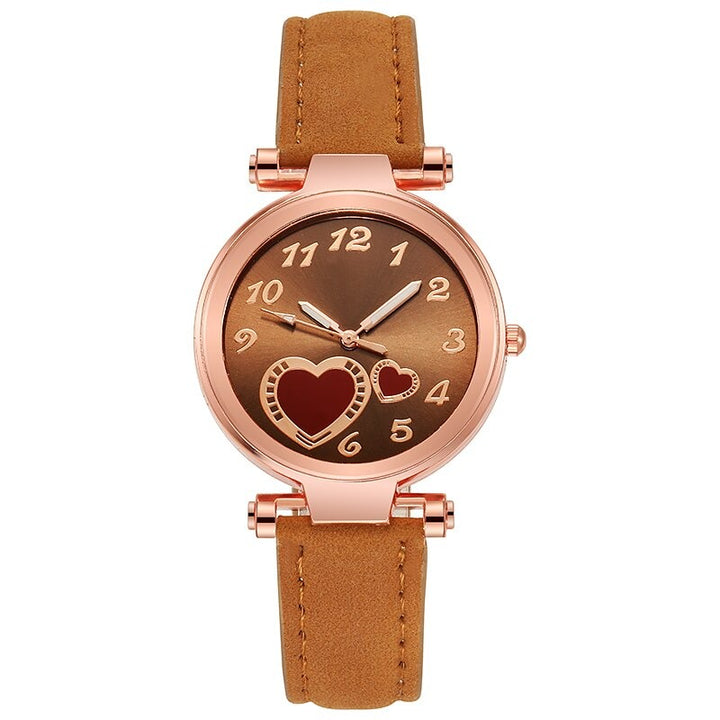 Women's Romantic Love Heart Dial with Vegan Leather Strap Quartz Watches