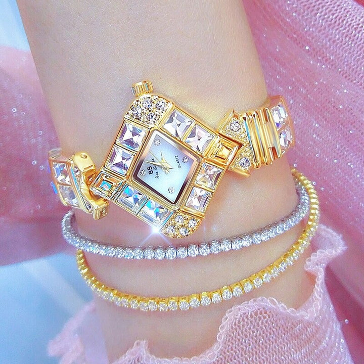 Stunning Rhinestone Bejeweled Diamond Shape Quartz Watches