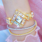 Stunning Rhinestone Bejeweled Diamond Shape Quartz Watches